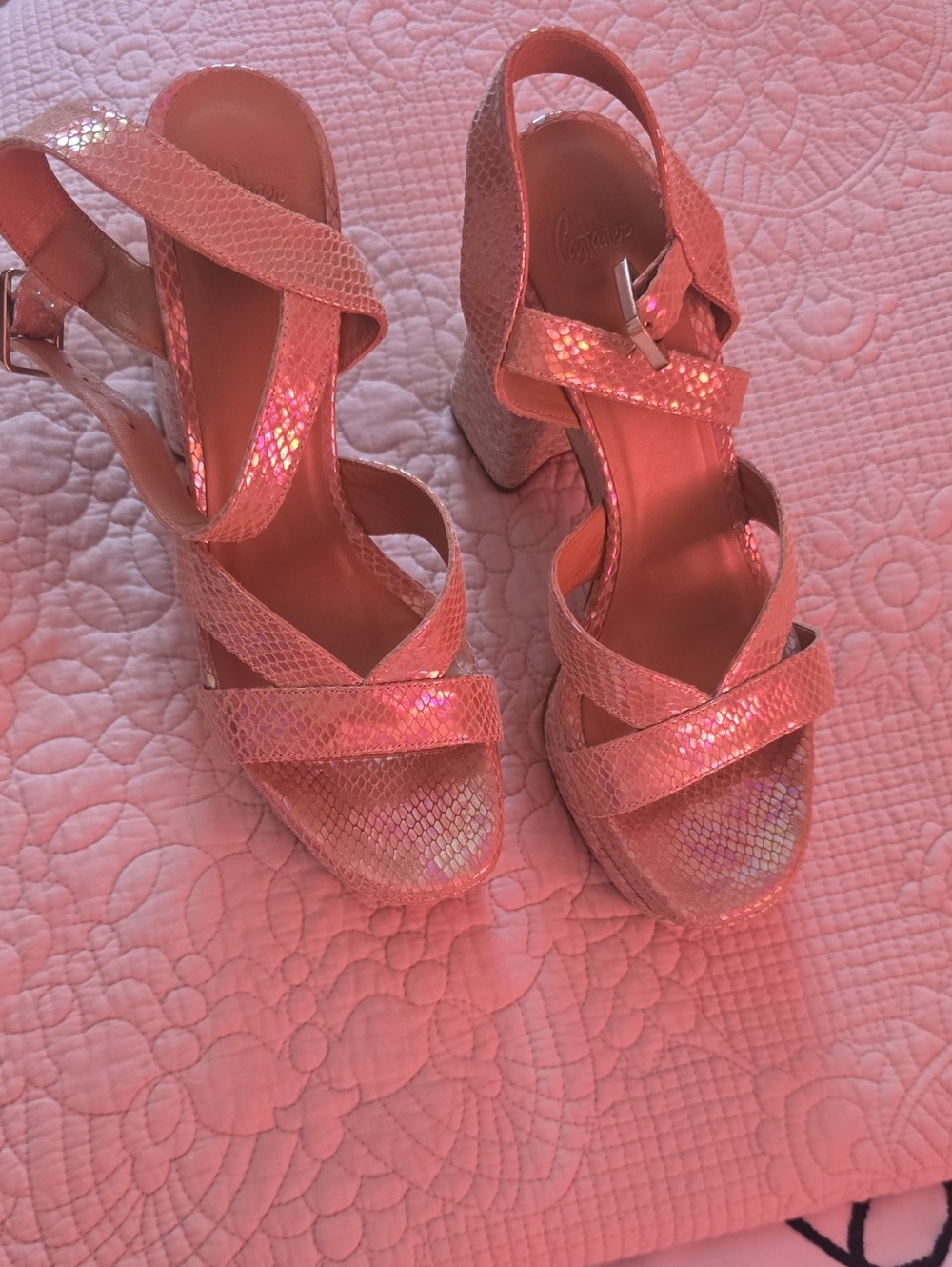 Castaner Gold Iridescent Wedge Sandals
